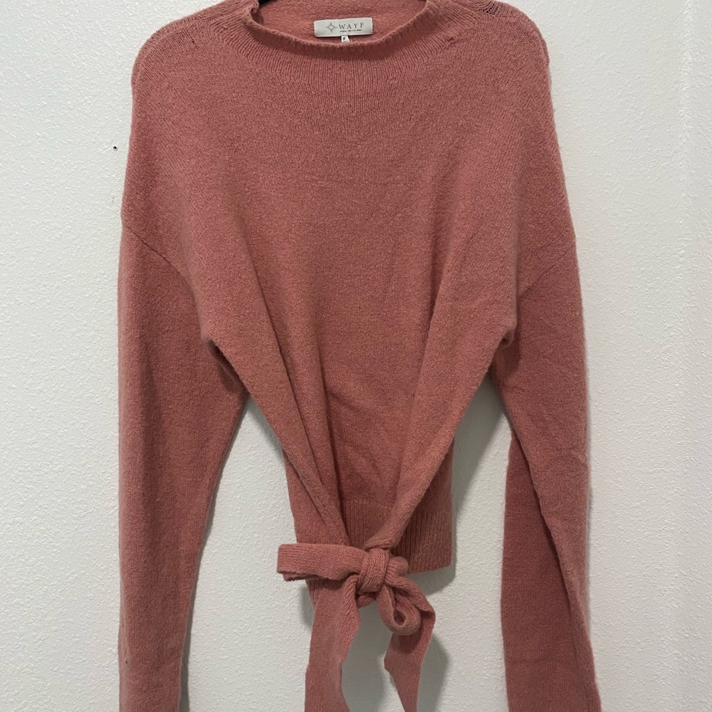 Wayf Tie Front Pink Sweater SZ S